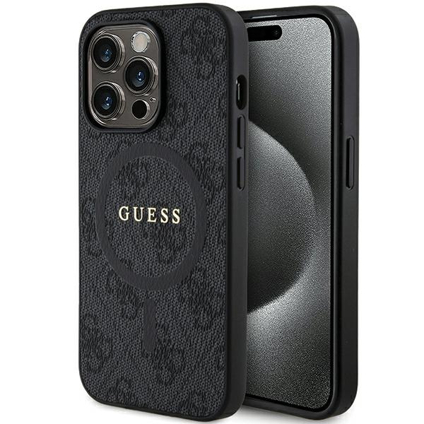 Guess-suojakuori iPhone 15 Pro Max 6,7' GUHMP15XG4GFRK musta HC MAGSAFE PU 4G RING CLASSIC LOGO
