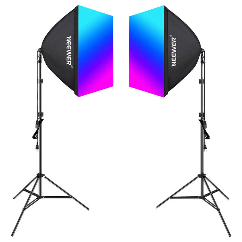 Setti Neewer NK800 kaksi softboxia + lamput RGB 24W 2700-6500K + jalustat + barndoors