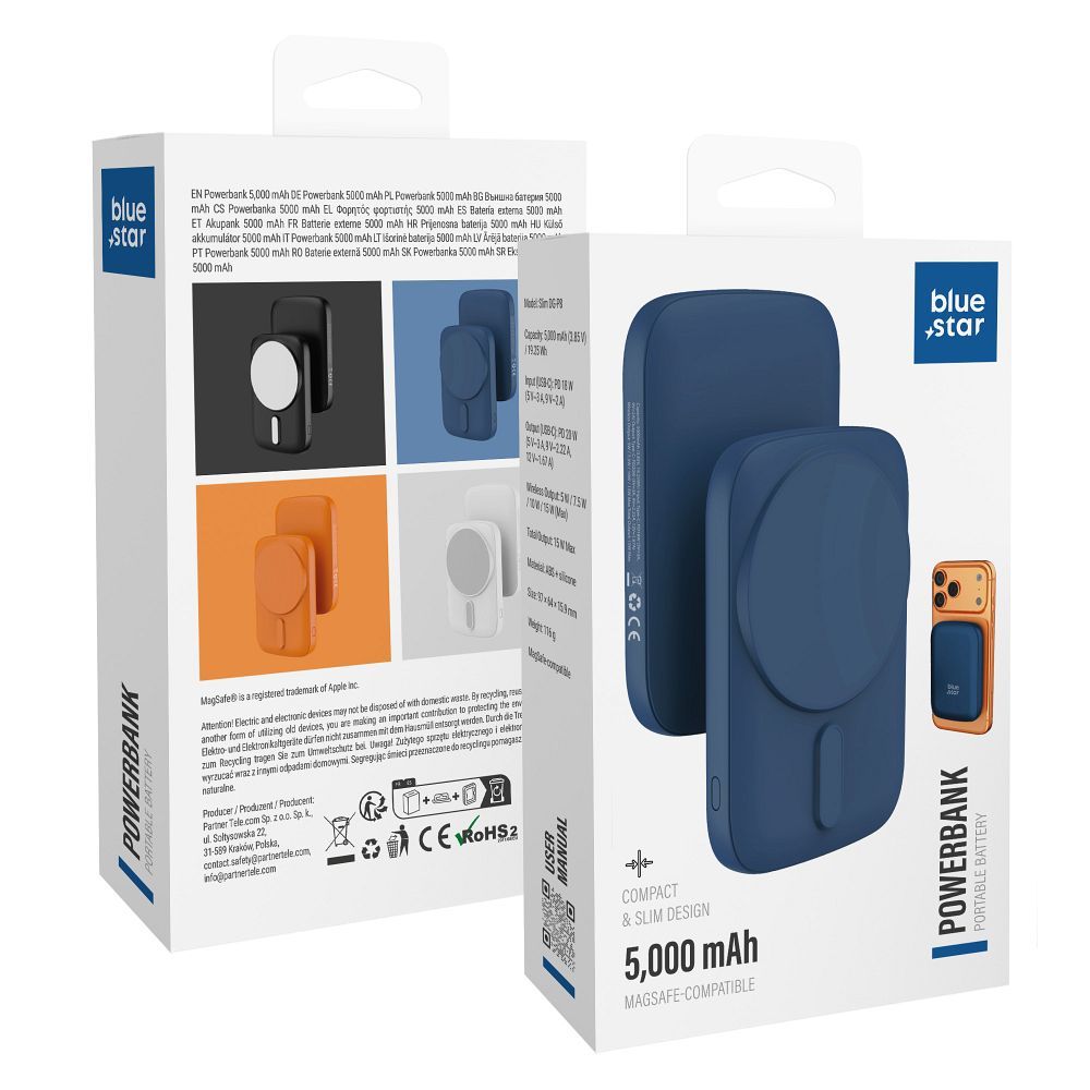Powerbank yhteensopiva MagSafe Blue Star Slim DG-P8 15W 5000 mAh laivastonsininen