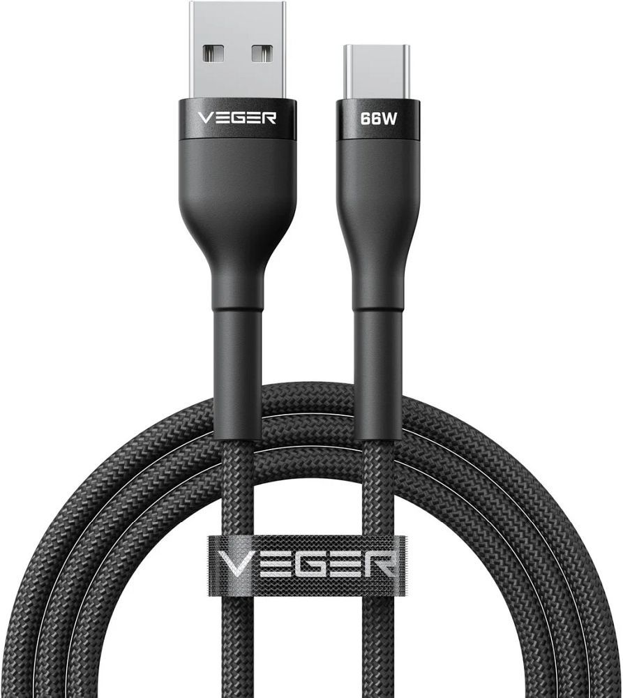 Kaapeli USB A Type C VEGER PD 11V 6A 66W AC04 1,2 m musta