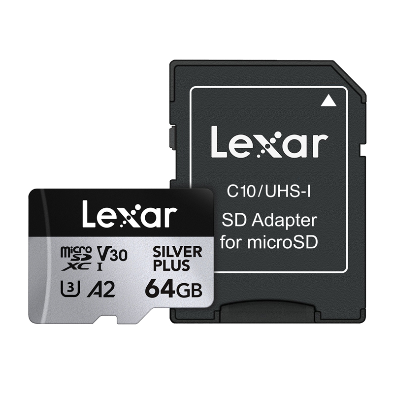 Lexar High-Performance Silver Plus microSDXC -muistikortti, 64 Gt + sovitin