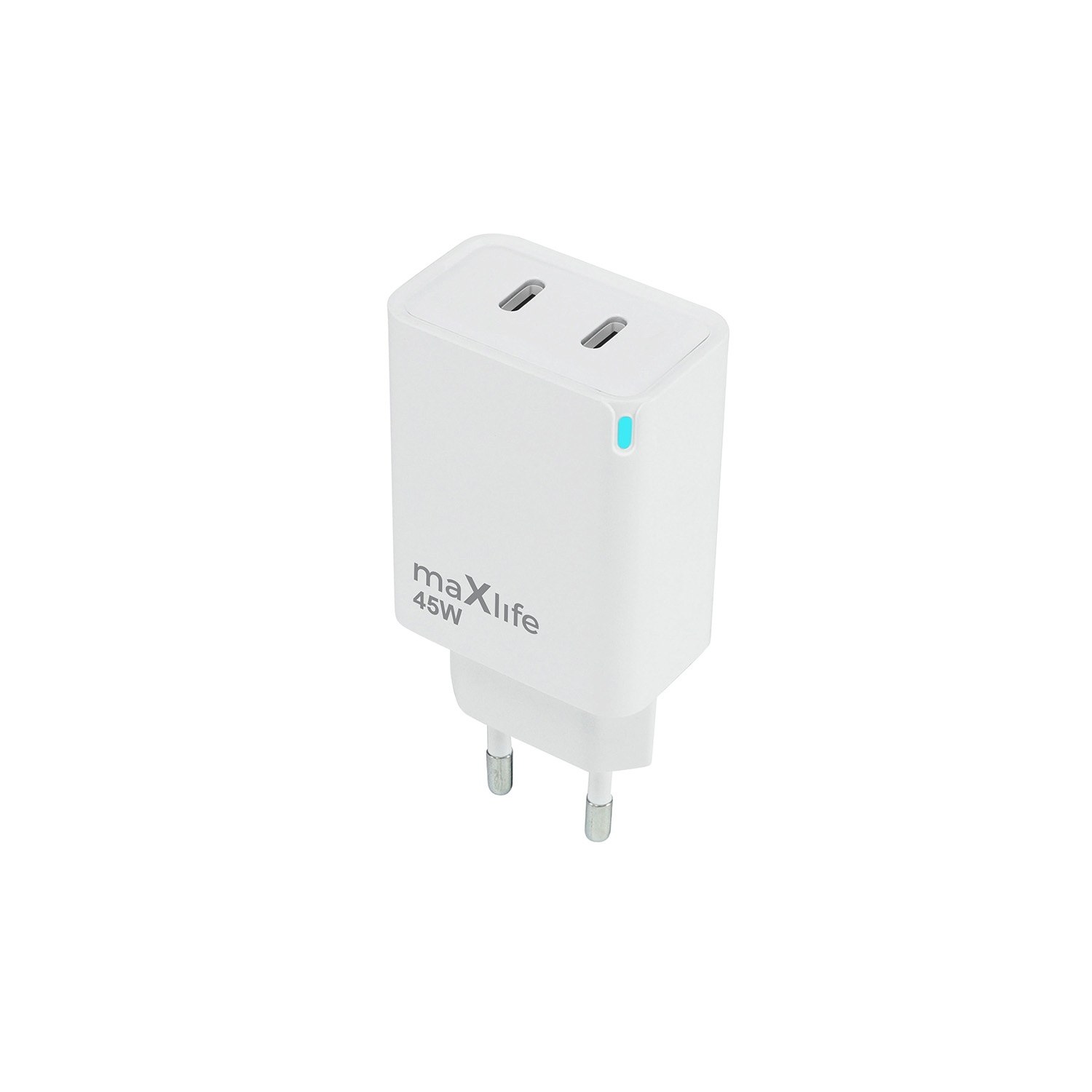 Maxlife MXTC-09-45CC GaN PD QC laturi 2x USB-C 45W valkoinen