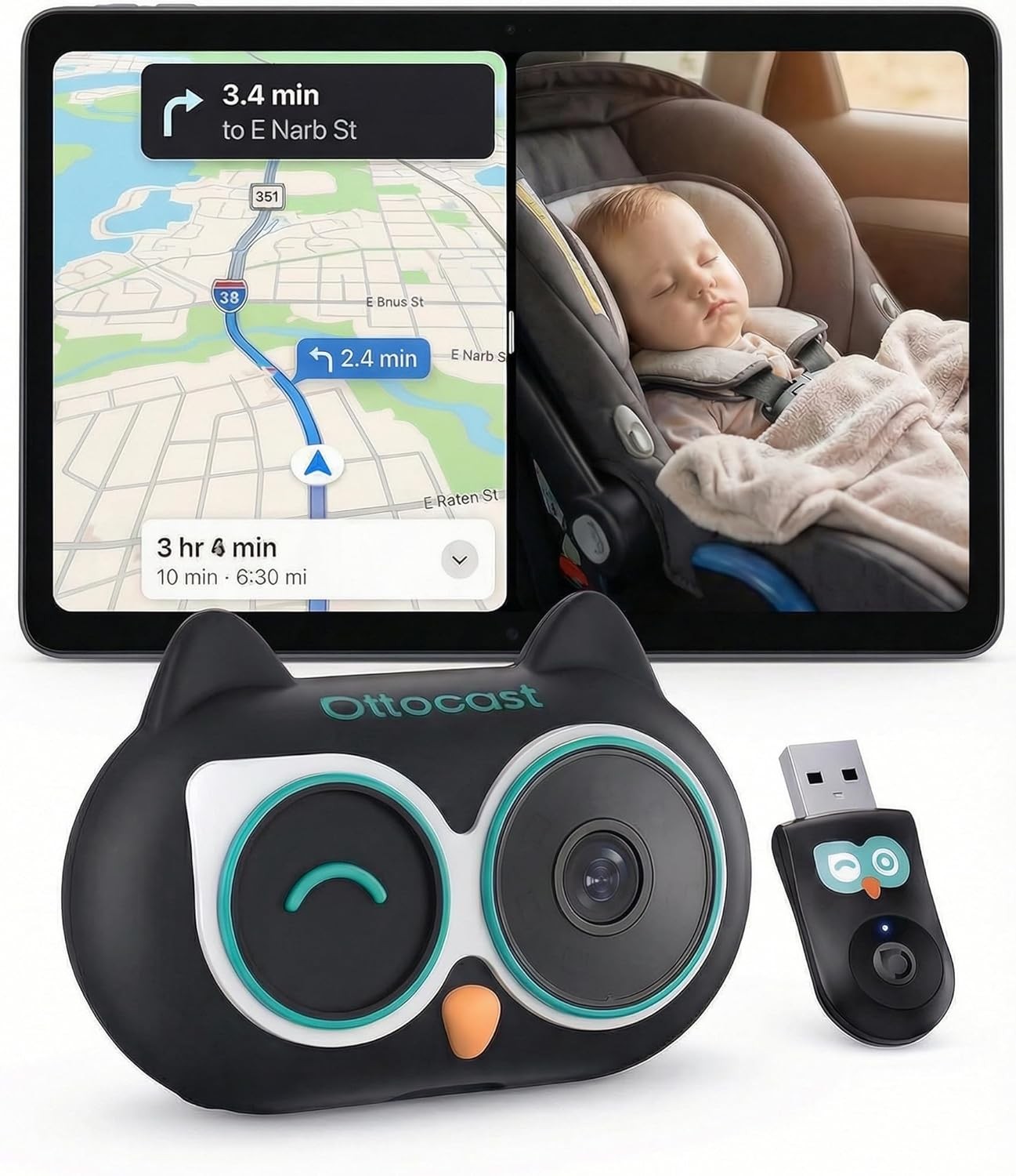 Ottocast Cabin Care Wireless CarPlay Adapter with Mobile Baby Monitor Function Black CA520-T