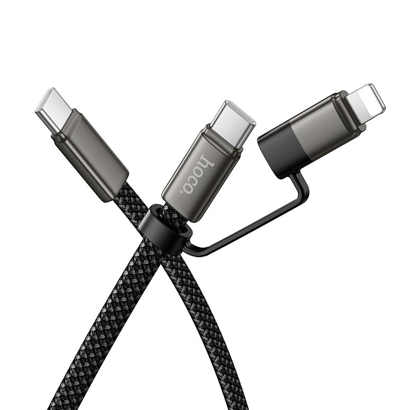 Litteä kaapeli USB C - USB C/iP 2in1 Hoco 3A 60W 1 m X125 musta