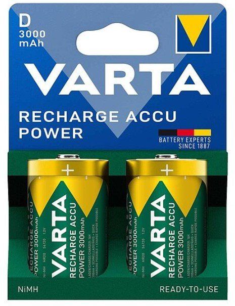 VARTA ladattava akku R20 (D-tyyppi) 3000mAh Accu Power 2 kpl