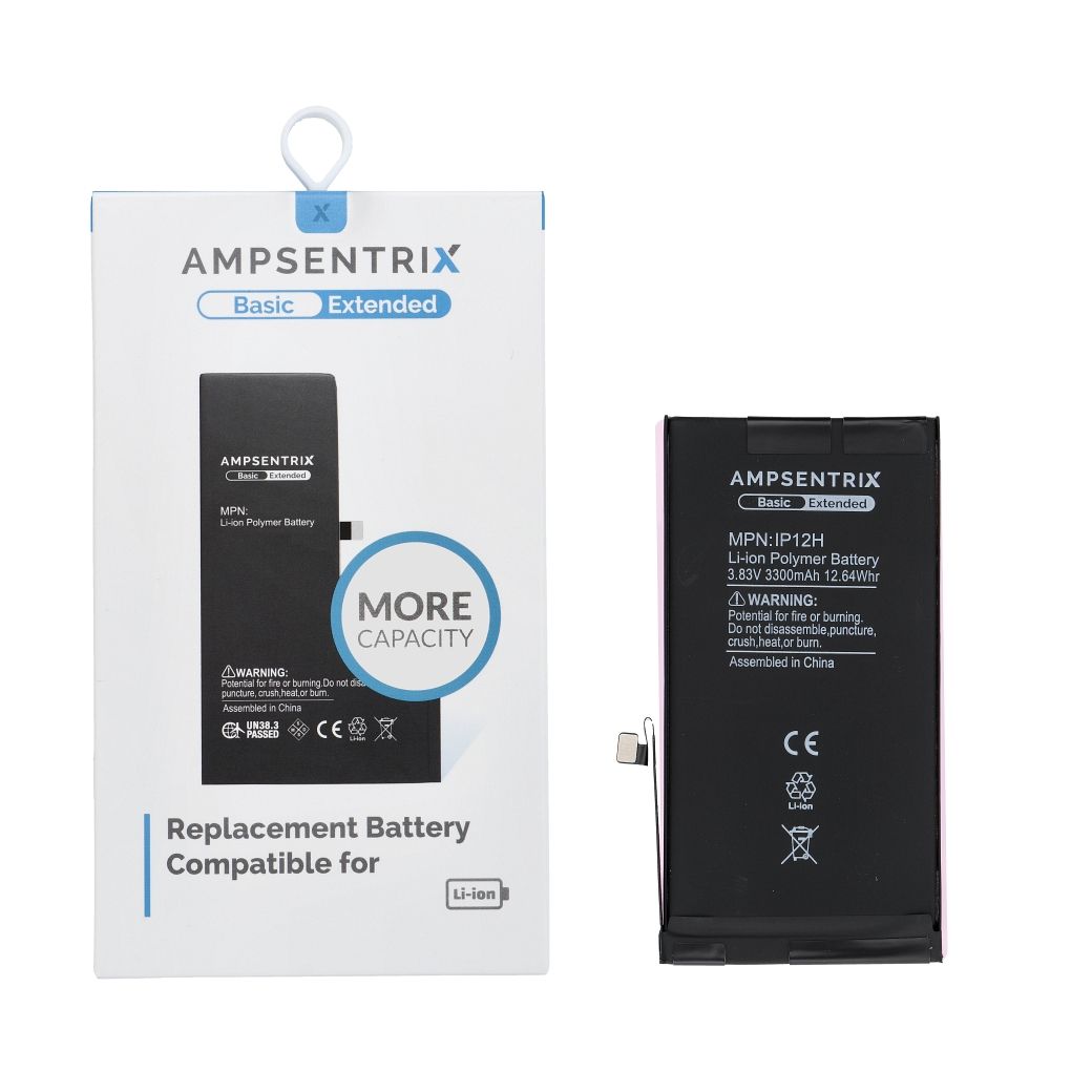 AmpSentrix Basic battery for iPhone 12 / 12 Pro (high capacity 3300 mAh)