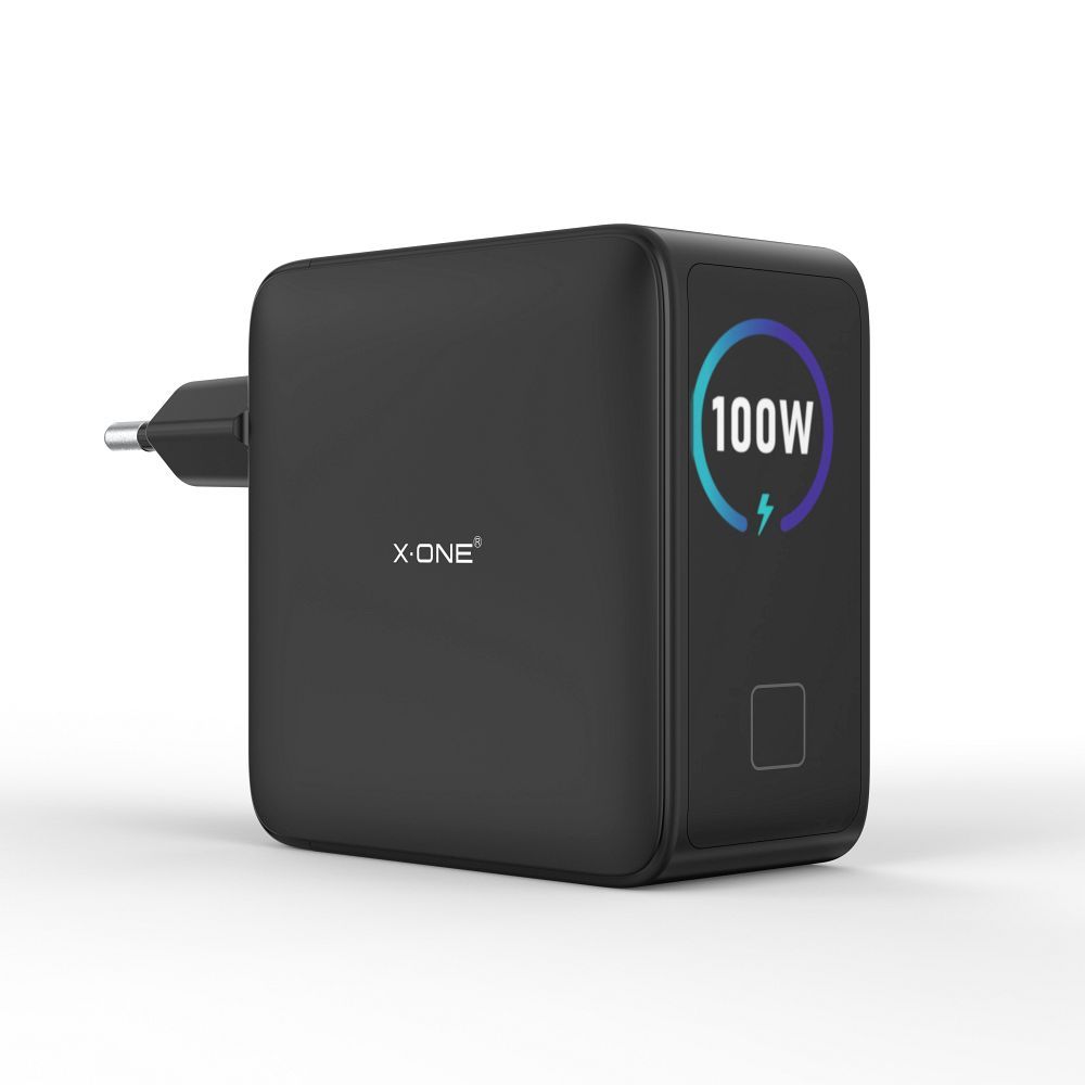 Matkalaturi X-ONE ChargeGo GaN LCD-näytöllä, 100W, 2x USB C – musta