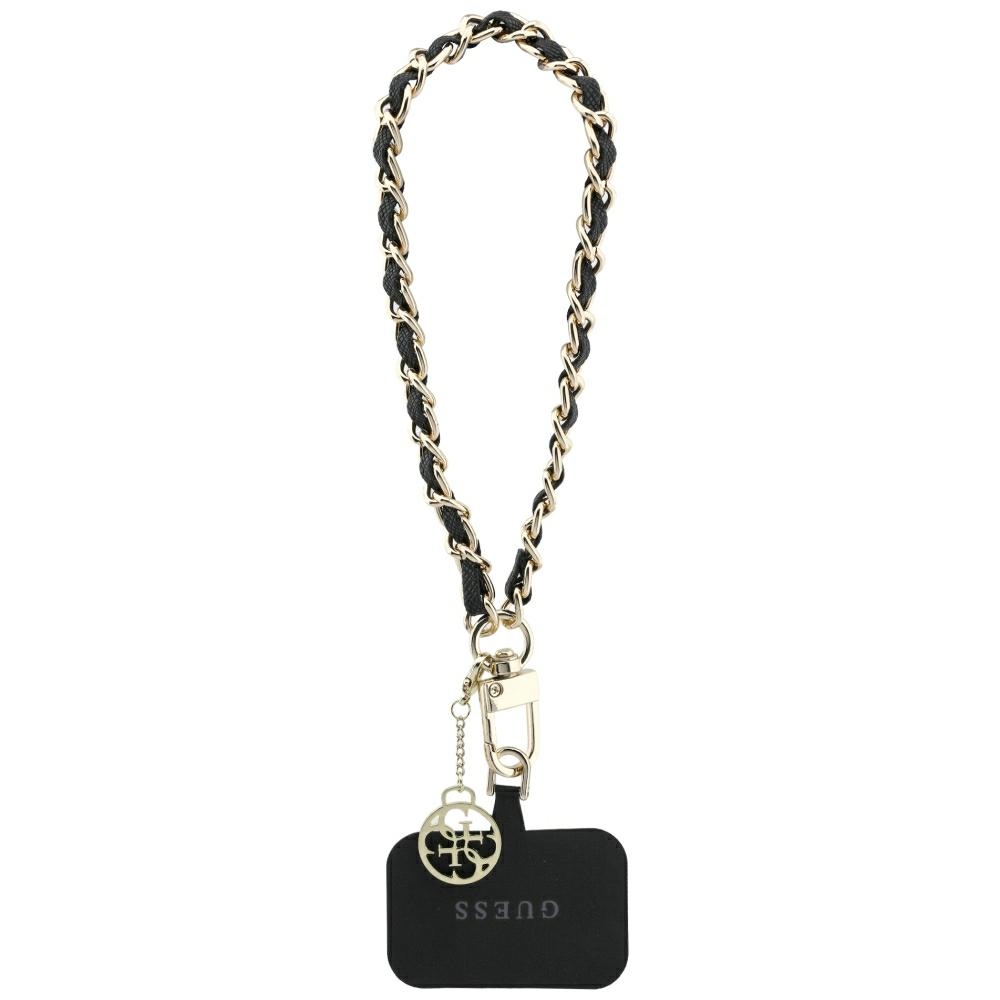 Guess GUOUCHSAMC4K Universal Hand Strap Case - Black Saffiano Chain 4G Charm