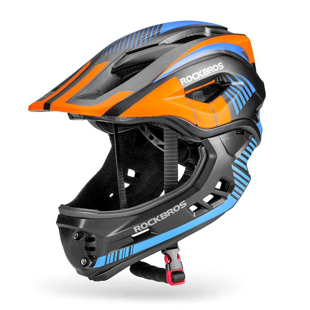Rockbros TT-32SOBL-M lasten pyöräilykypärä irrotettavalla leukasuojalla, koko M - musta ja oranssi