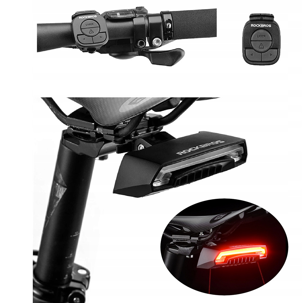 Rockbros LKWD-R1 polkupyörän takavalo laserilla ja kaukosäätimellä + Micro USB - USB-A kaapeli - musta