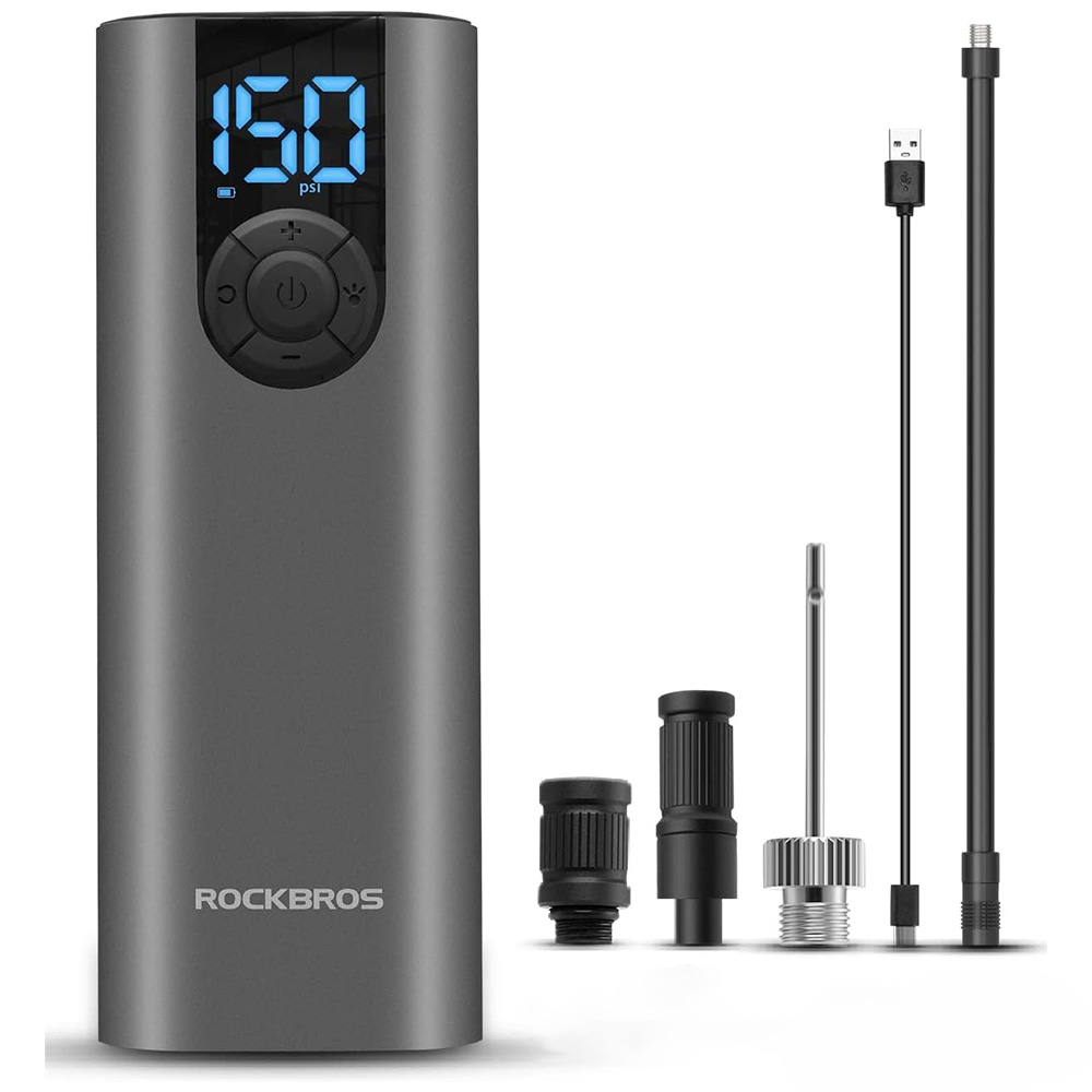 Rockbros 42720001001 sähköinen polkupyörän pumppu LED-näytöllä + USB-C - USB-A kaapeli - musta