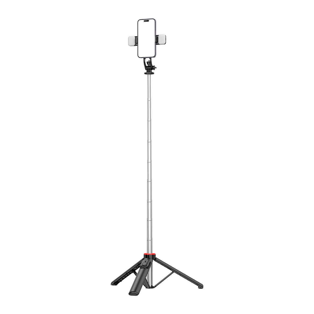 Selfiekeppi WC13YDS teleskooppijalusta 1.3m kaksoisvalolla ja puhelinpidikkeellä - musta