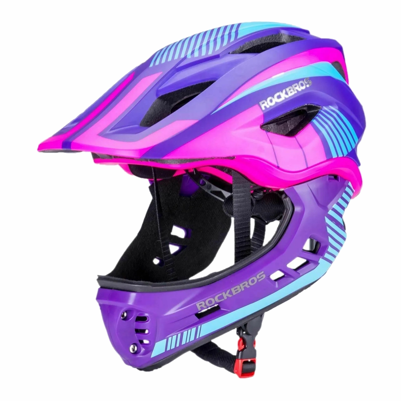 Rockbros TT-32SBPP-S lasten pyöräilykypärä irrotettavalla leukasuojalla koko S - violetti-vaaleanpunainen