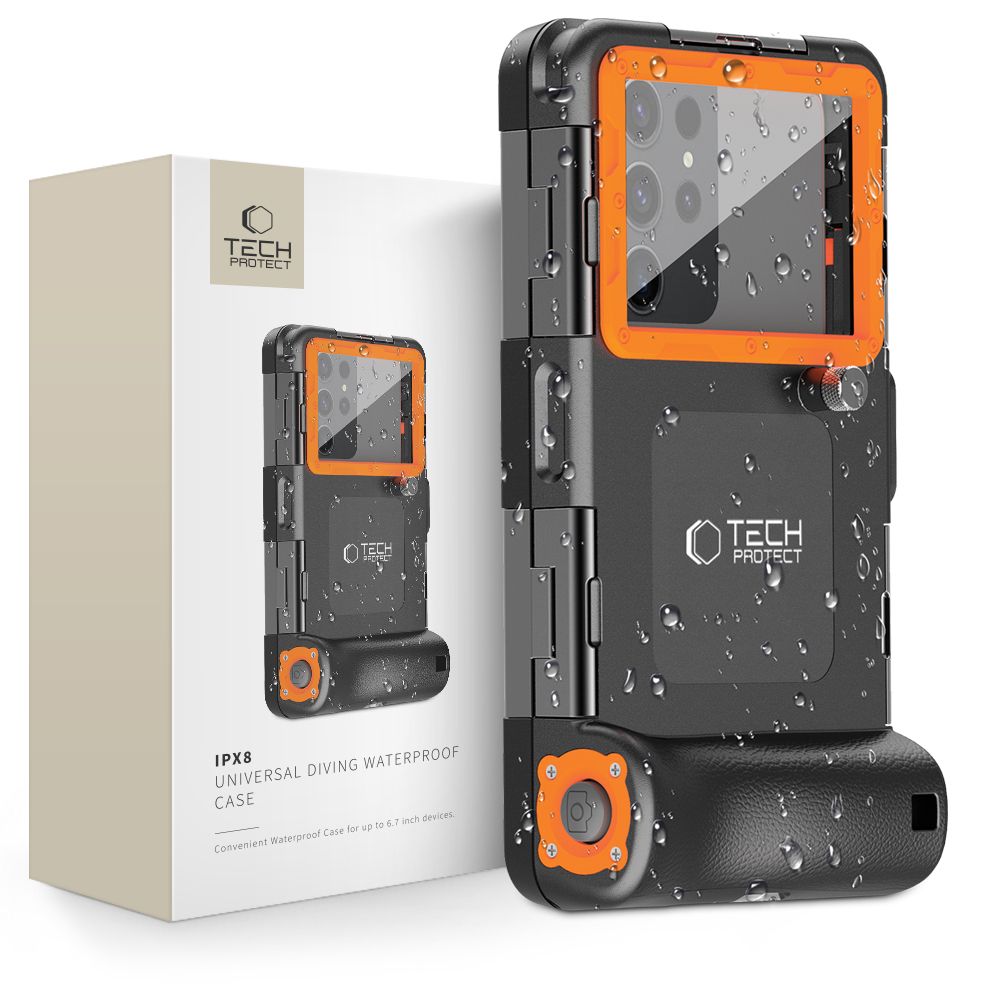 Tech-Protect IPX8 Universaali Sukellusvesitiivis Suojakuori musta/oranssi