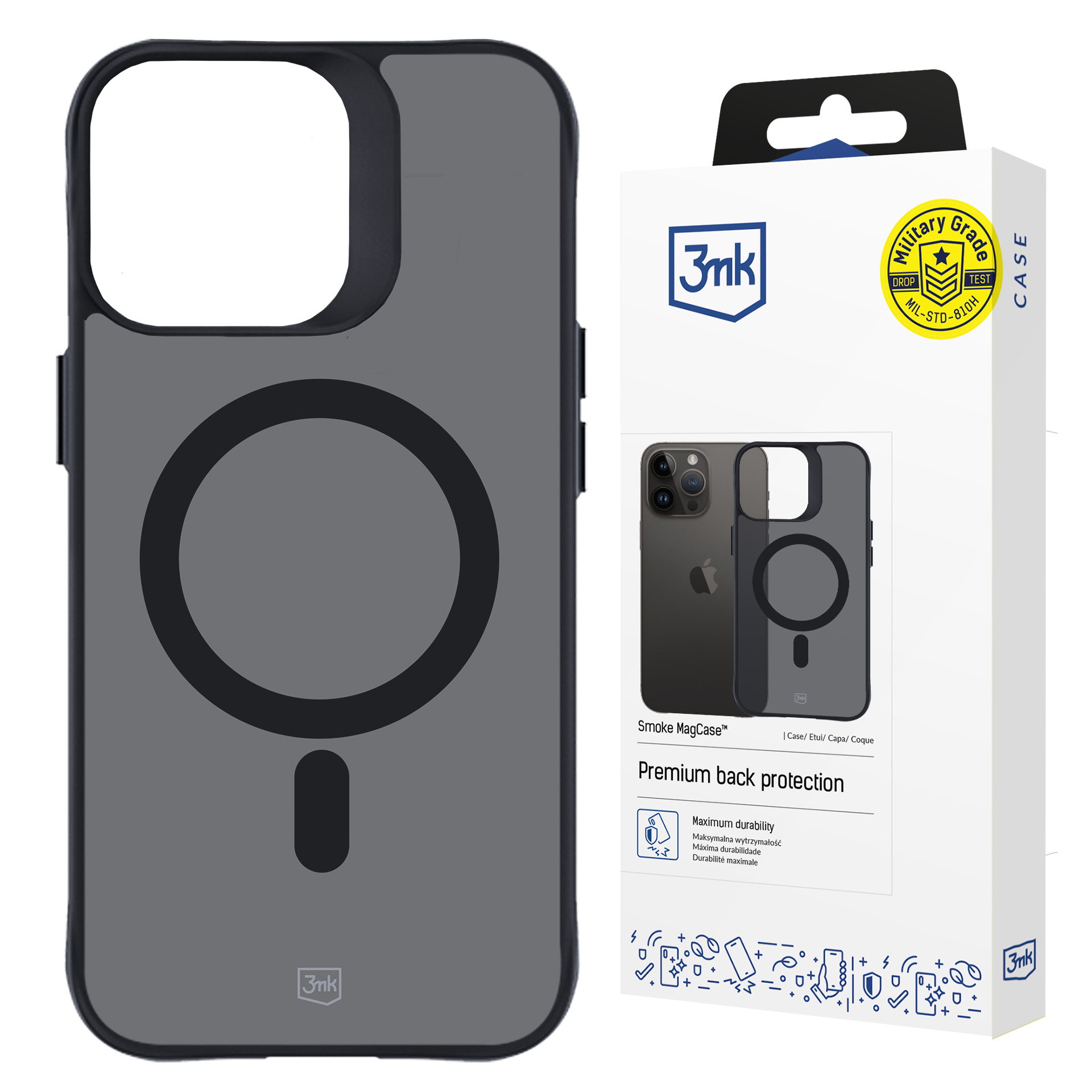 3mk Smoke MagCase MagSafe-suojakuori iPhone 15 Pro Max:lle - puoliläpinäkyvä