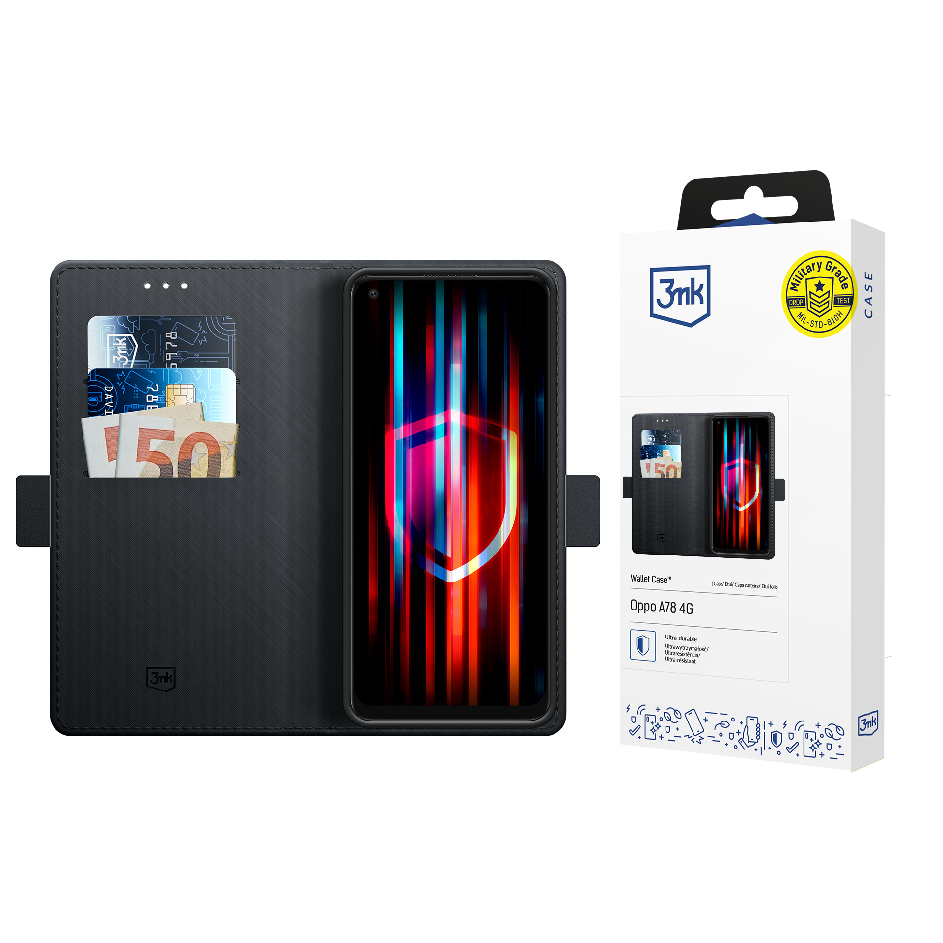 3mk Wallet Case lompakkokuori Oppo A78 4G - musta