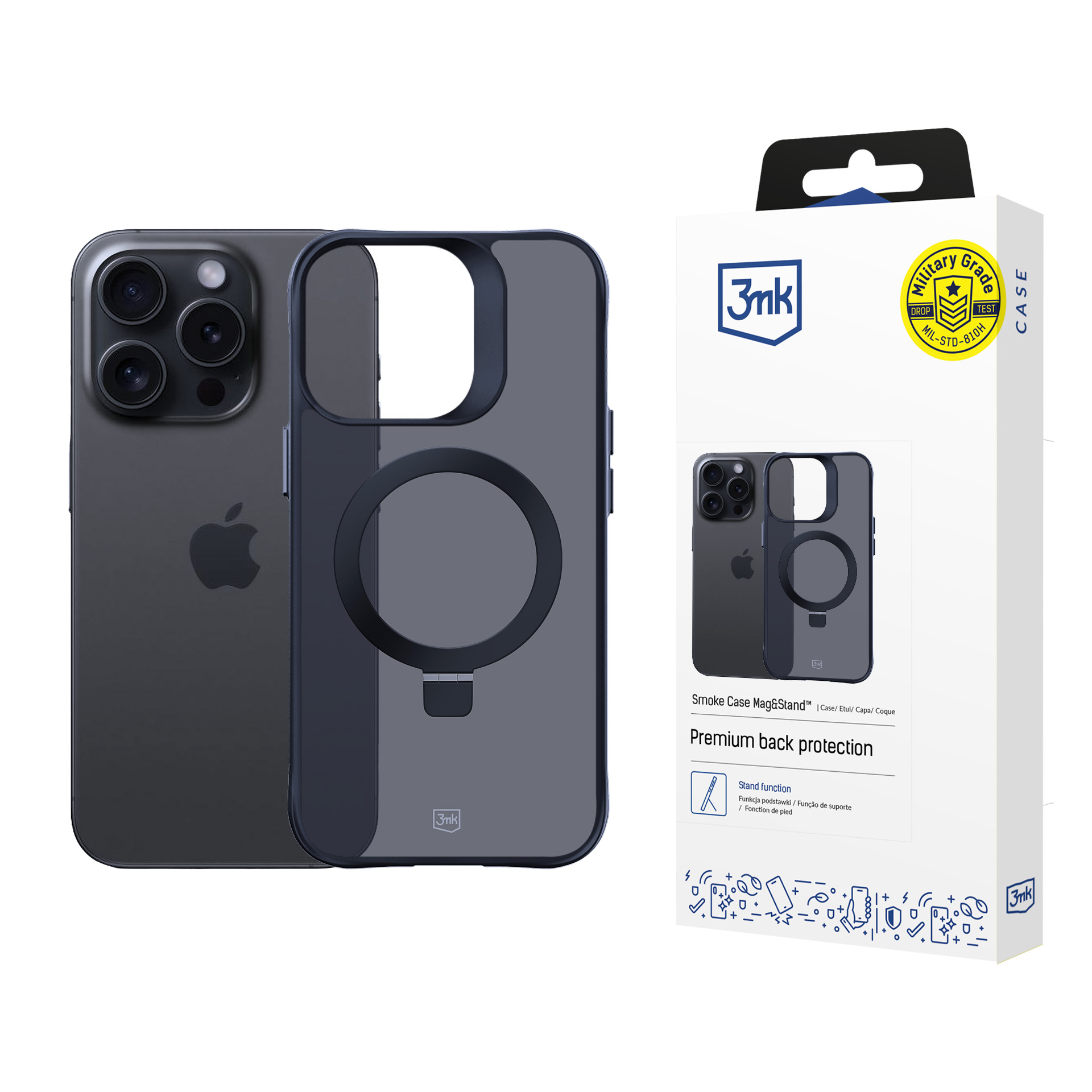3mk Smoke Case Mag&Stand Suojakuori Apple iPhone 16 Pro Max:lle - musta