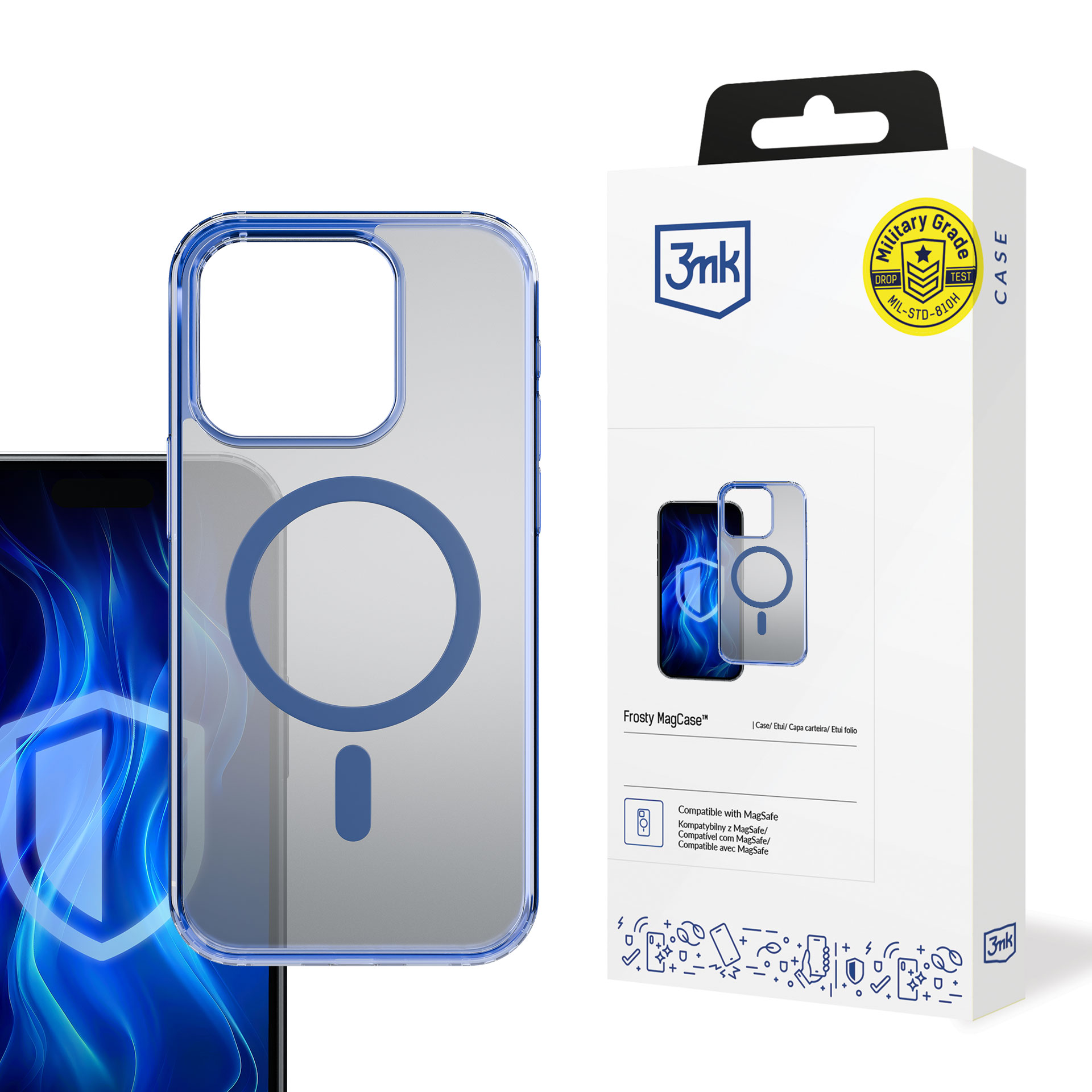 3mk Frosty MagCase Blue Suojakuori Apple iPhone 16 Pro Max:lle - läpinäkyvä