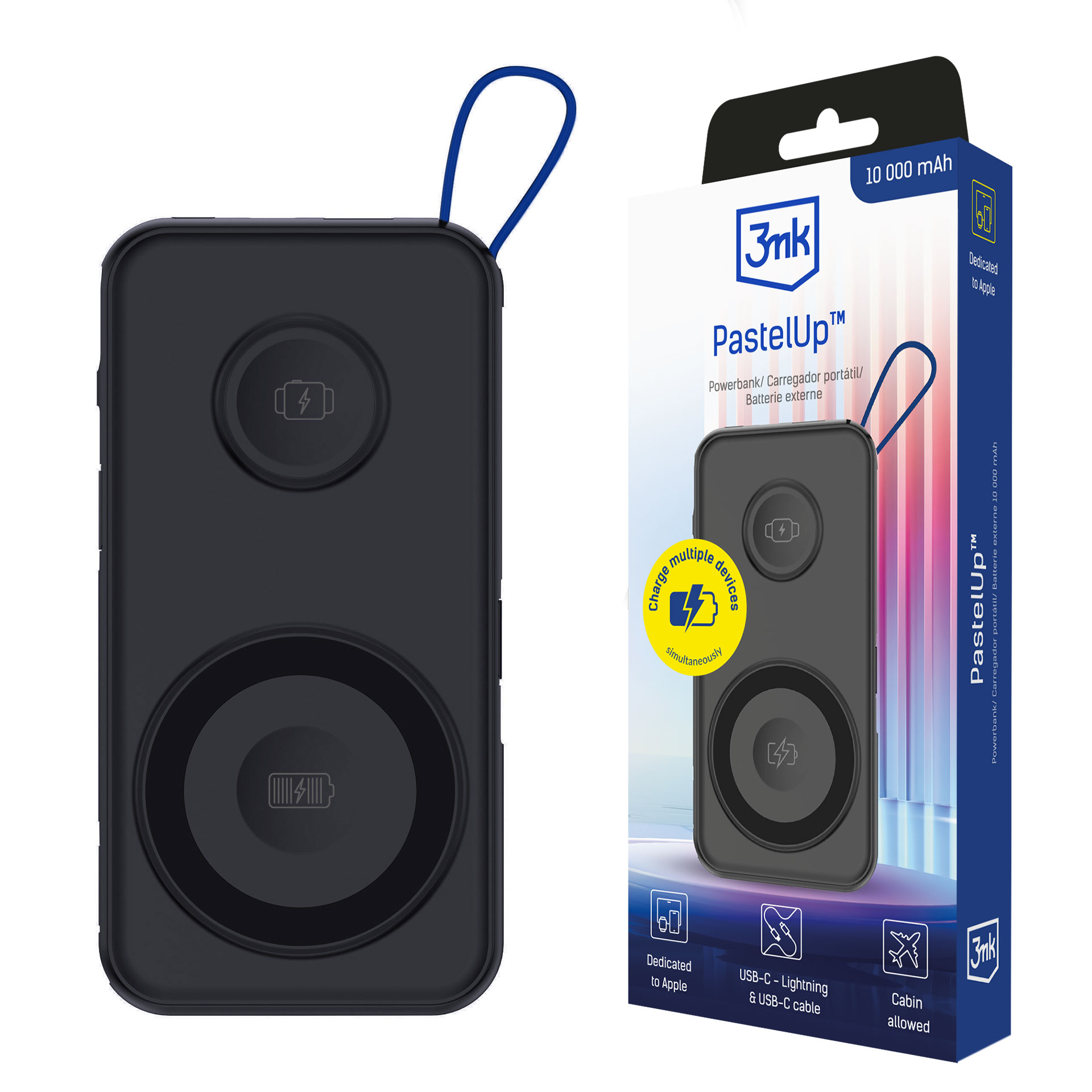 Powerbank 3mk PastelUp 10,000mAh 22.5W USB 1A1C - black