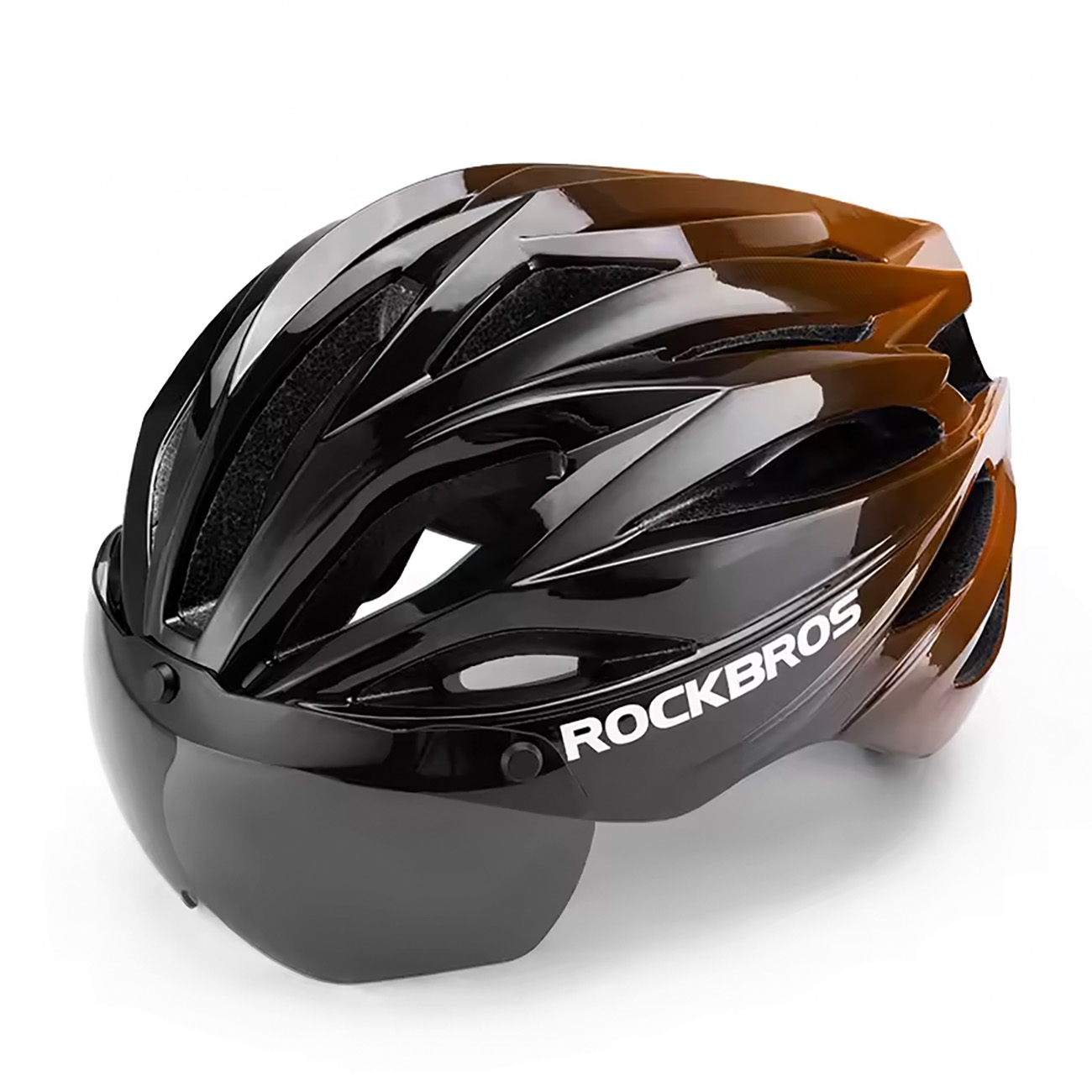 Rockbros pyöräilykypärä visiirillä ja irrotettavilla UV-suojalaseilla, unisex - musta/ruskea