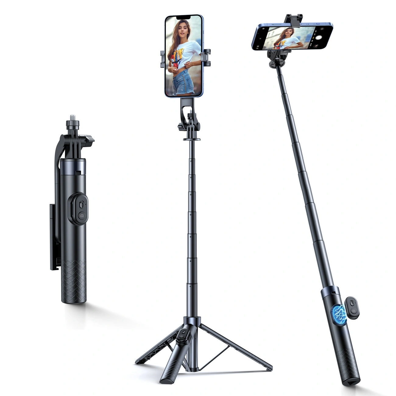 Wozinsky WC1Y30S selfie-keppi, teleskooppijalusta 1.3 m puhelinpidikkeellä - musta