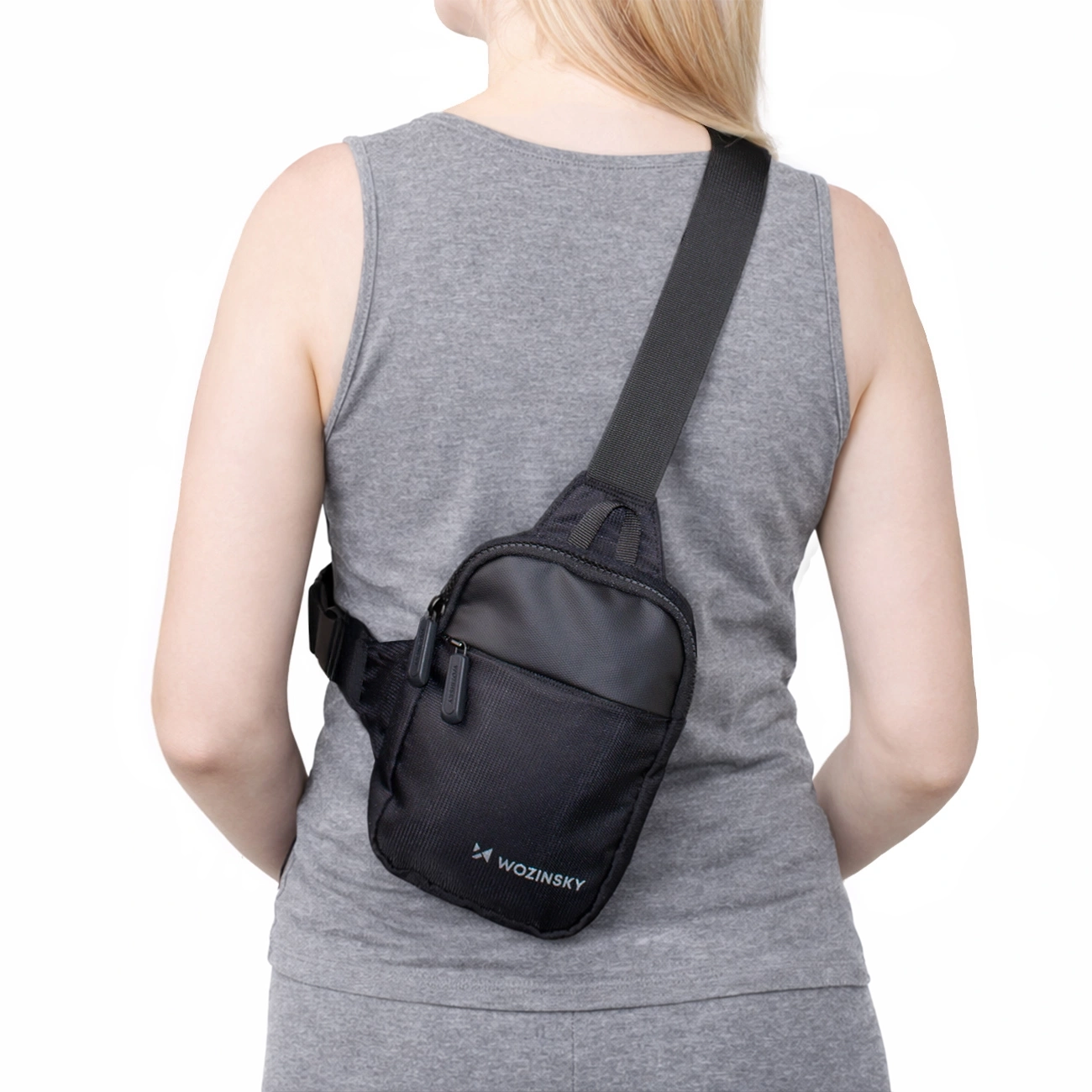 Wozinsky WMS-W1 vedenpitävä unisex-miniolkalaukku puhelimelle kahdella lokerolla - musta