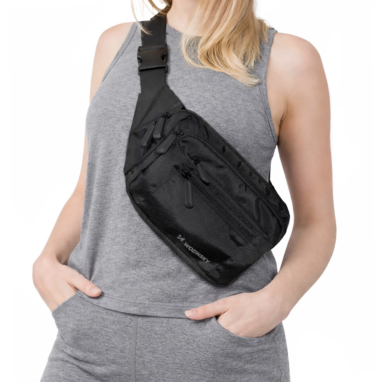 Wozinsky WSB-W1 unisex-olkalaukku säädettävällä hihnalla, vedenpitävä - musta