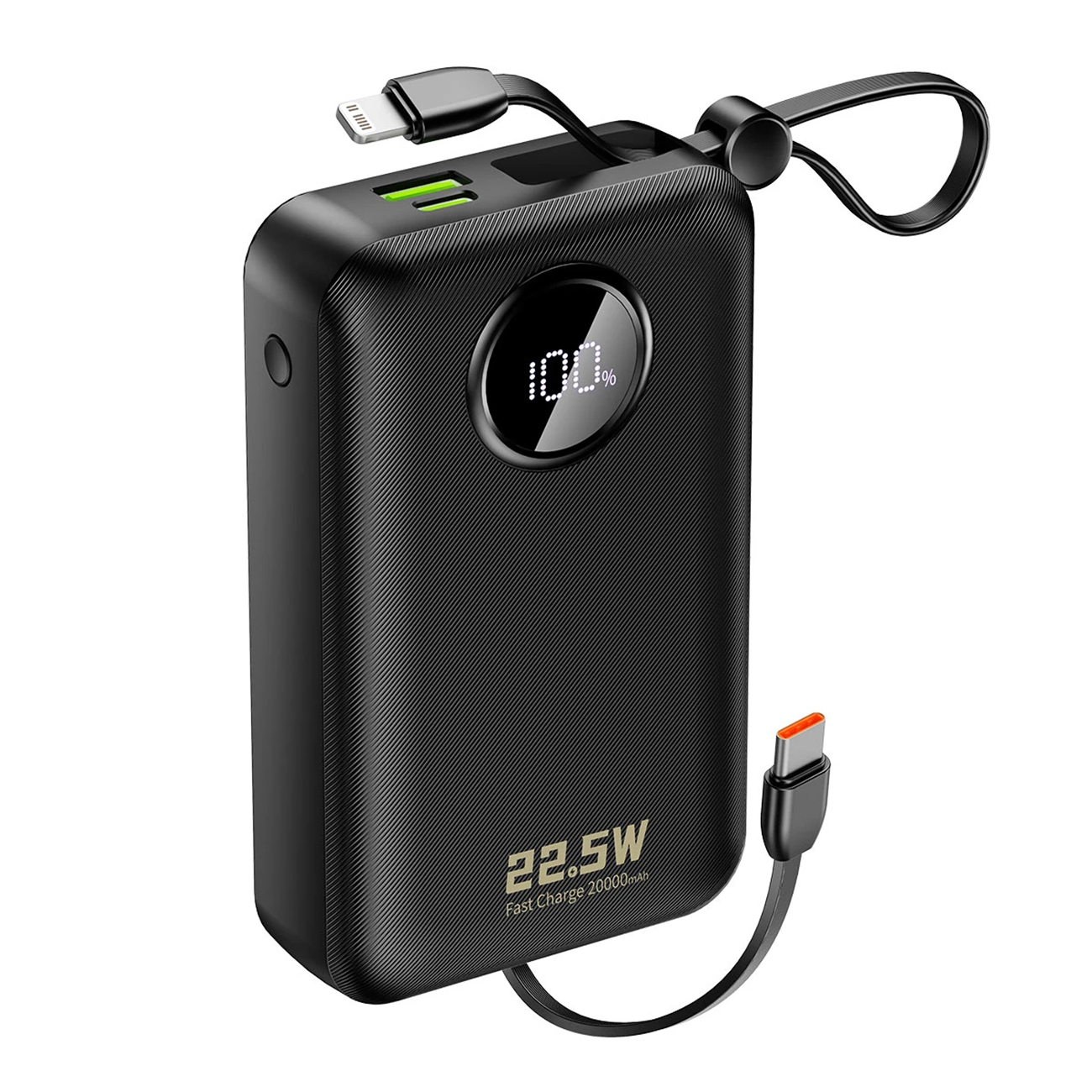 Dudao K14+ varavirtalähde 20000mAh 22.5W USB-C / USB-A / sisäänrakennetut Lightning- ja USB-C-kaapelit - musta