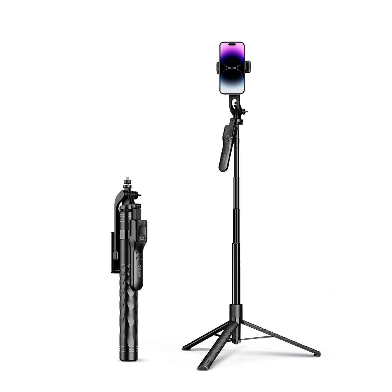 Selfiekeppi Orico SPM175 1/4 tuuman jalusta puhelinkameralle 360 asteen käännöllä Bluetooth 5.2 - musta