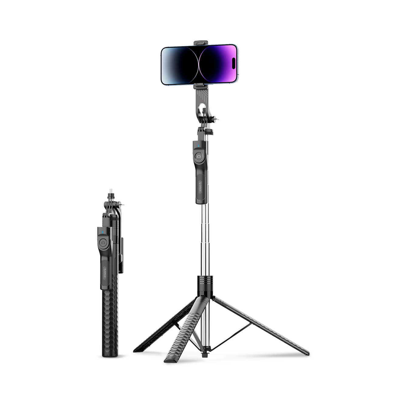 Selfiekeppi Orico SPM190 1/4 tuuman jalusta puhelinkameralle 360 asteen käännöllä Bluetooth 5.2 - musta