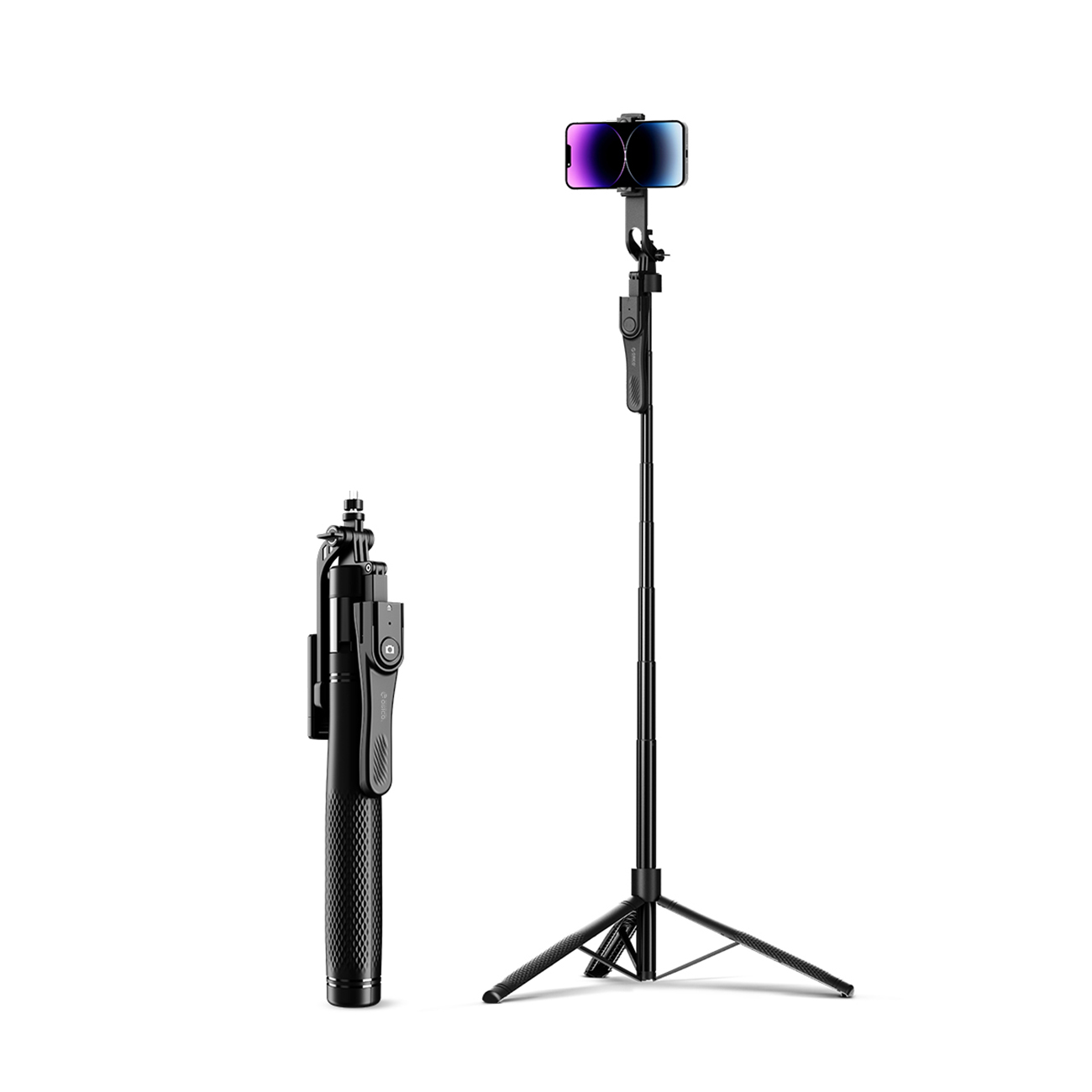 Selfiekeppi Orico SPM215 1/4 tuuman jalusta puhelinkameralle 360 asteen käännöllä Bluetooth 5.2 - musta