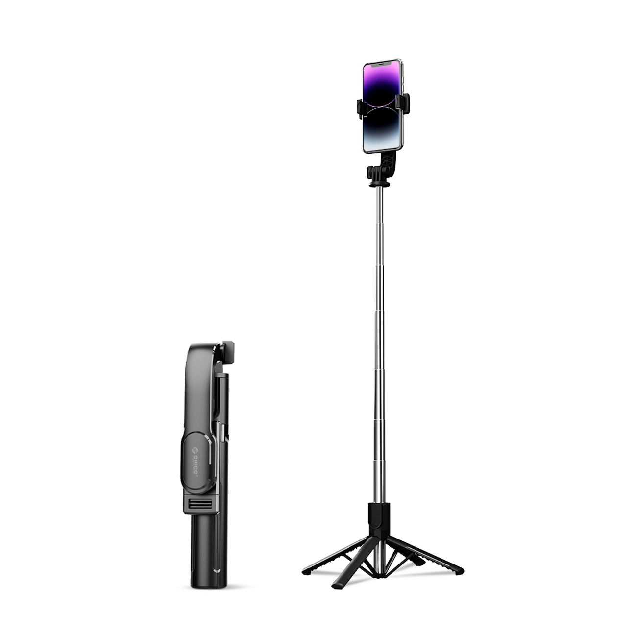 Selfiekeppi Orico SPN100 1/4 tuuman jalusta puhelinkameralle 360 asteen käännöllä Bluetooth 5.2 - musta