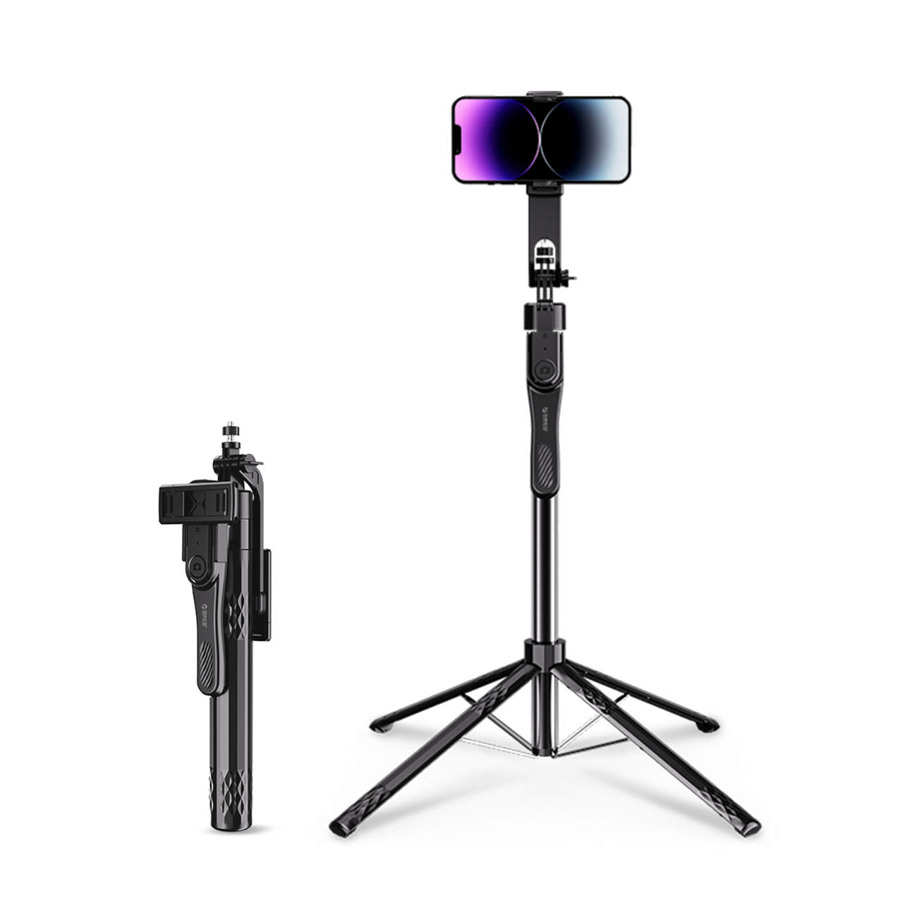 Selfiekeppi Orico SPN185 1/4 tuuman jalusta puhelinkameralle 360 asteen käännöllä Bluetooth 5.2 - musta
