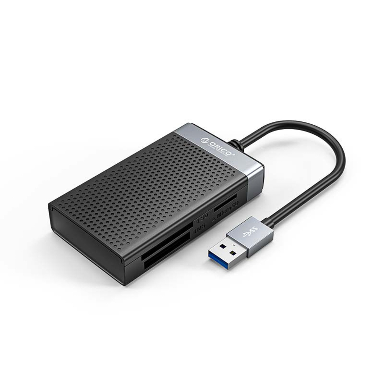 Orico CL4D-A3 muistikortinlukija USB-A 3.0, SD/microSD/CF/MS, 5 Gbps – musta ja hopeanvärinen