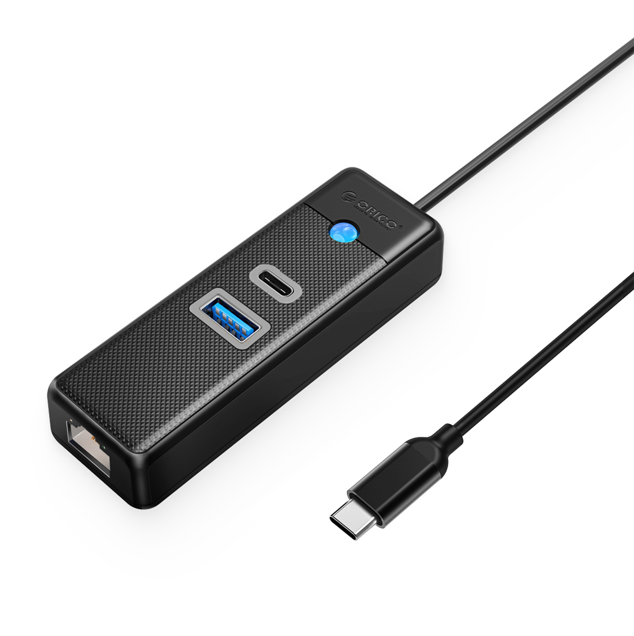 Orico PWCUR-C3 3-port USB Hub 1x USB-A 3.0 1x USB-C 3.0 1x RJ45 Gigabit Ethernet 1 m - Black