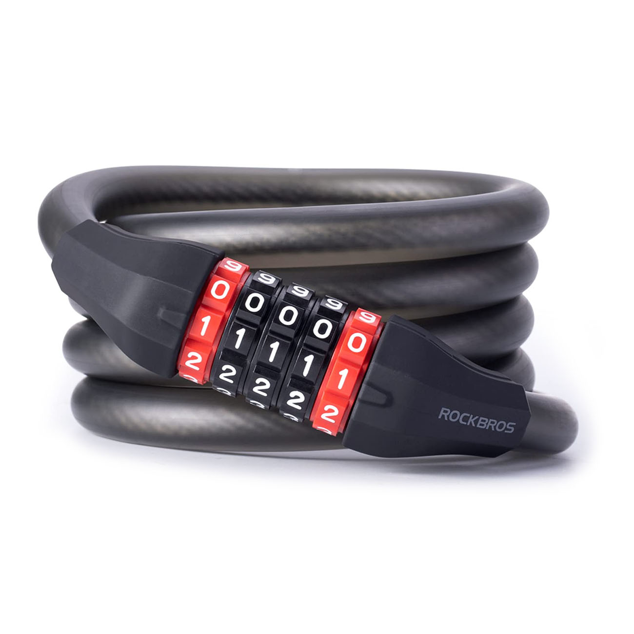 Rockbros RKS507 polkupyörän lukko 5-numeroisella koodilla, teräsvaijerilla, 180 cm - musta