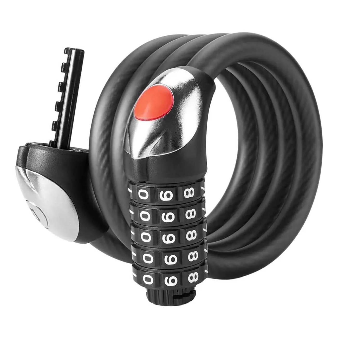 Rockbros RKS531 polkupyörän lukko 5-numeroisella koodilla, teräsvaijerilla, 180 cm, LED-valaistuksella - musta
