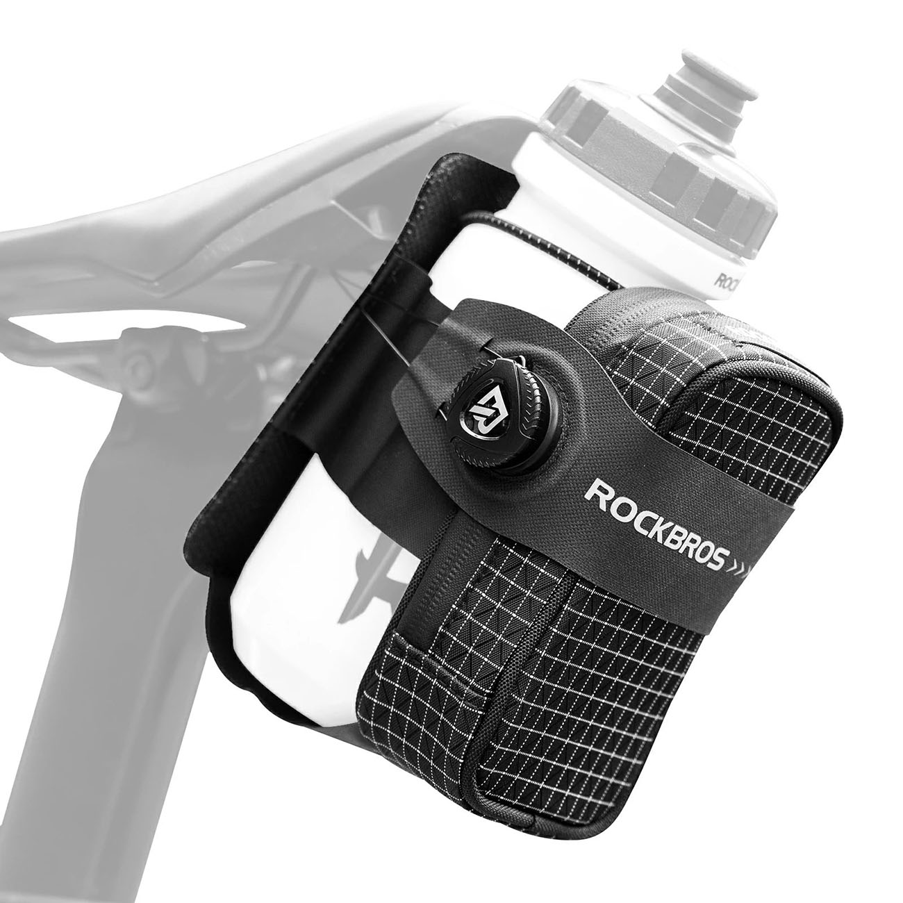 Rockbros P010 0.2L polkupyörän satulalaukku 0.6L pullopidikkeellä - musta