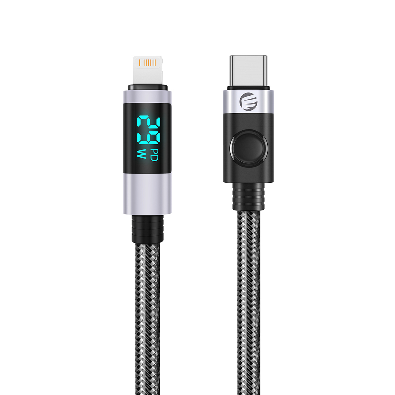Orico LDC2L USB-C–Lightning PD, 29 W, 480 Mbps-kaapeli LED-näytöllä, 2 m – musta