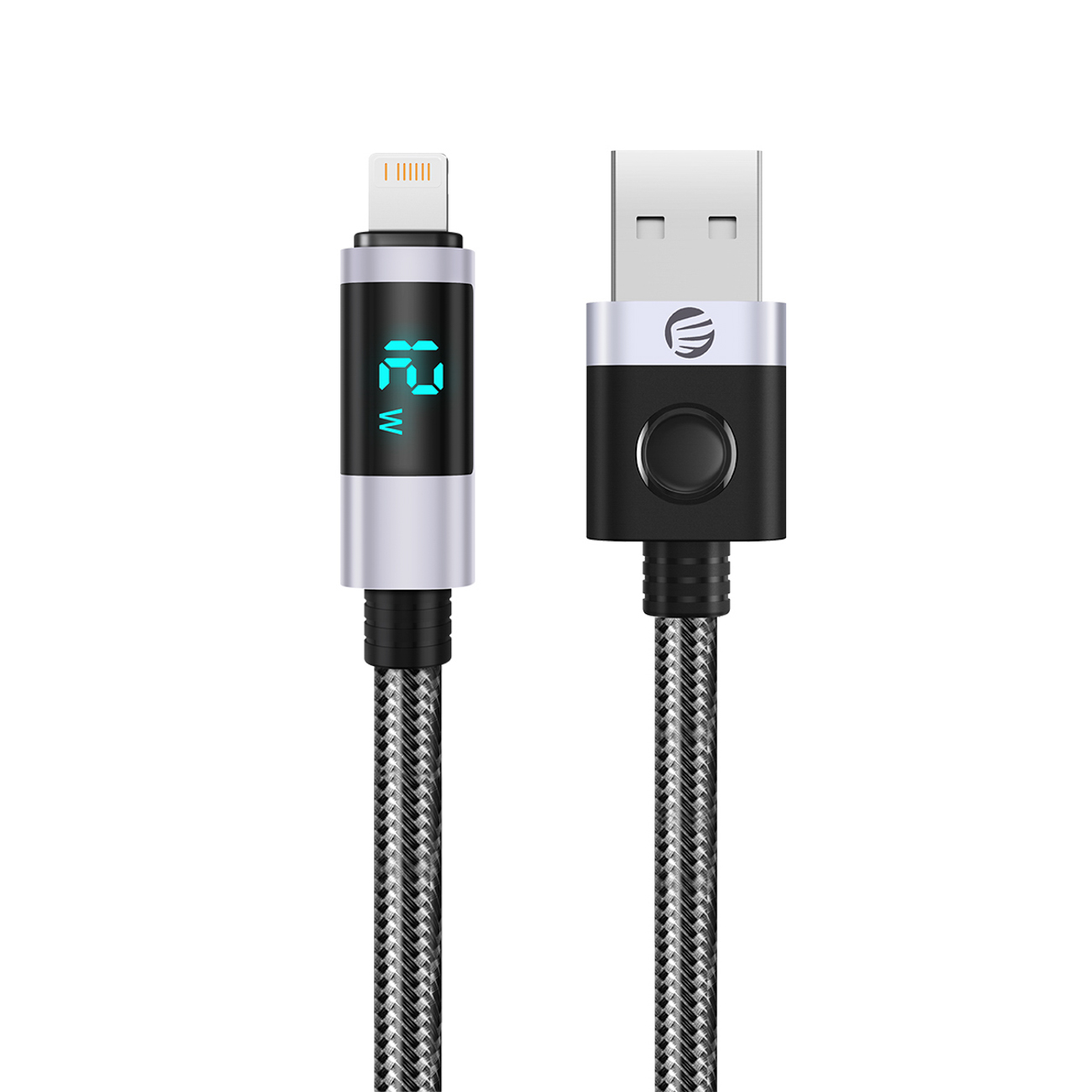 Orico LDA2L USB-A–Lightning, 12 W-kaapeli LED-näytöllä, 0,5 m – musta ja hopeanvärinen