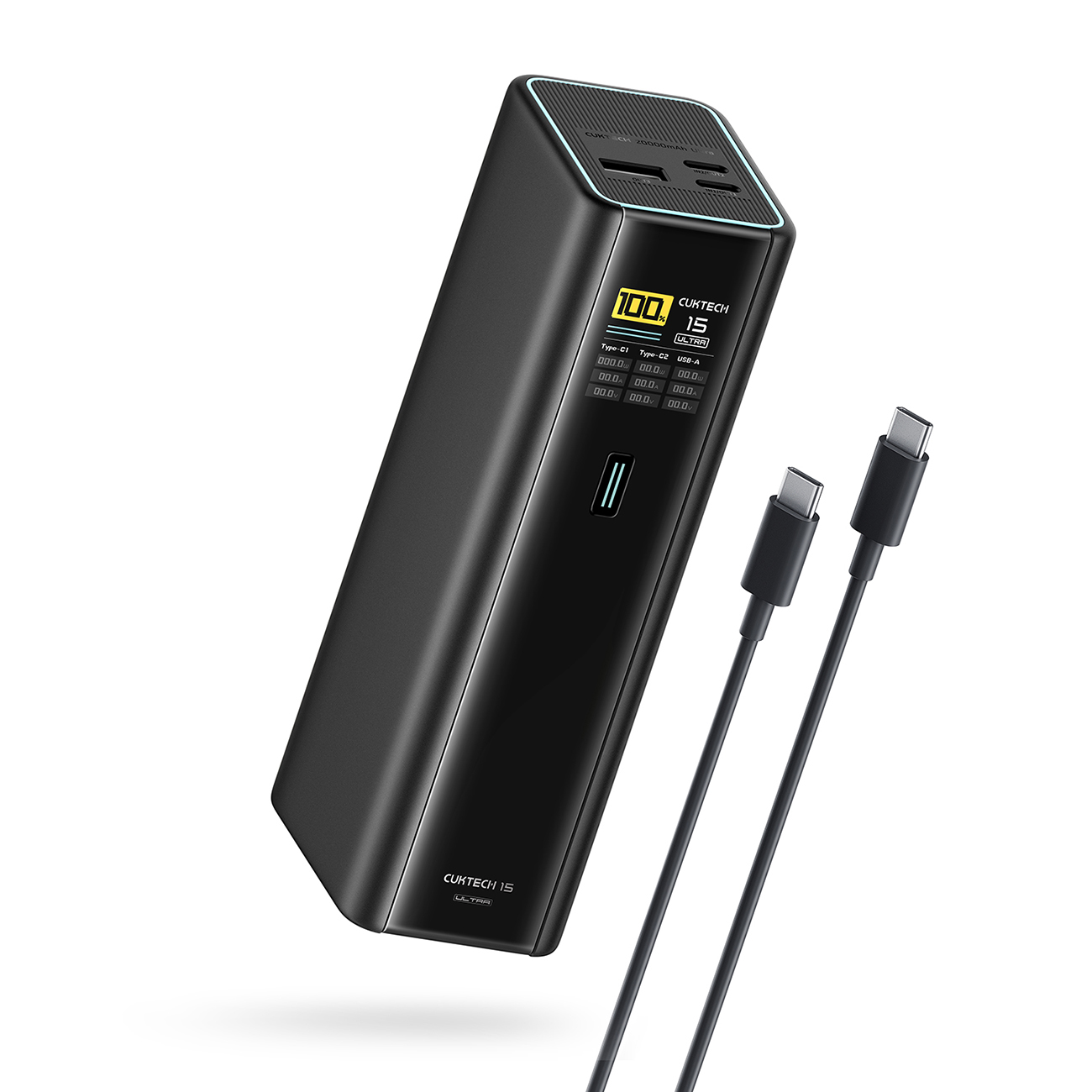 Cuktech PB200U power bank 20,000 mAh, 210 W, 2× USB-C and USB-A, with TFT display and 240 W USB-C cable – black
