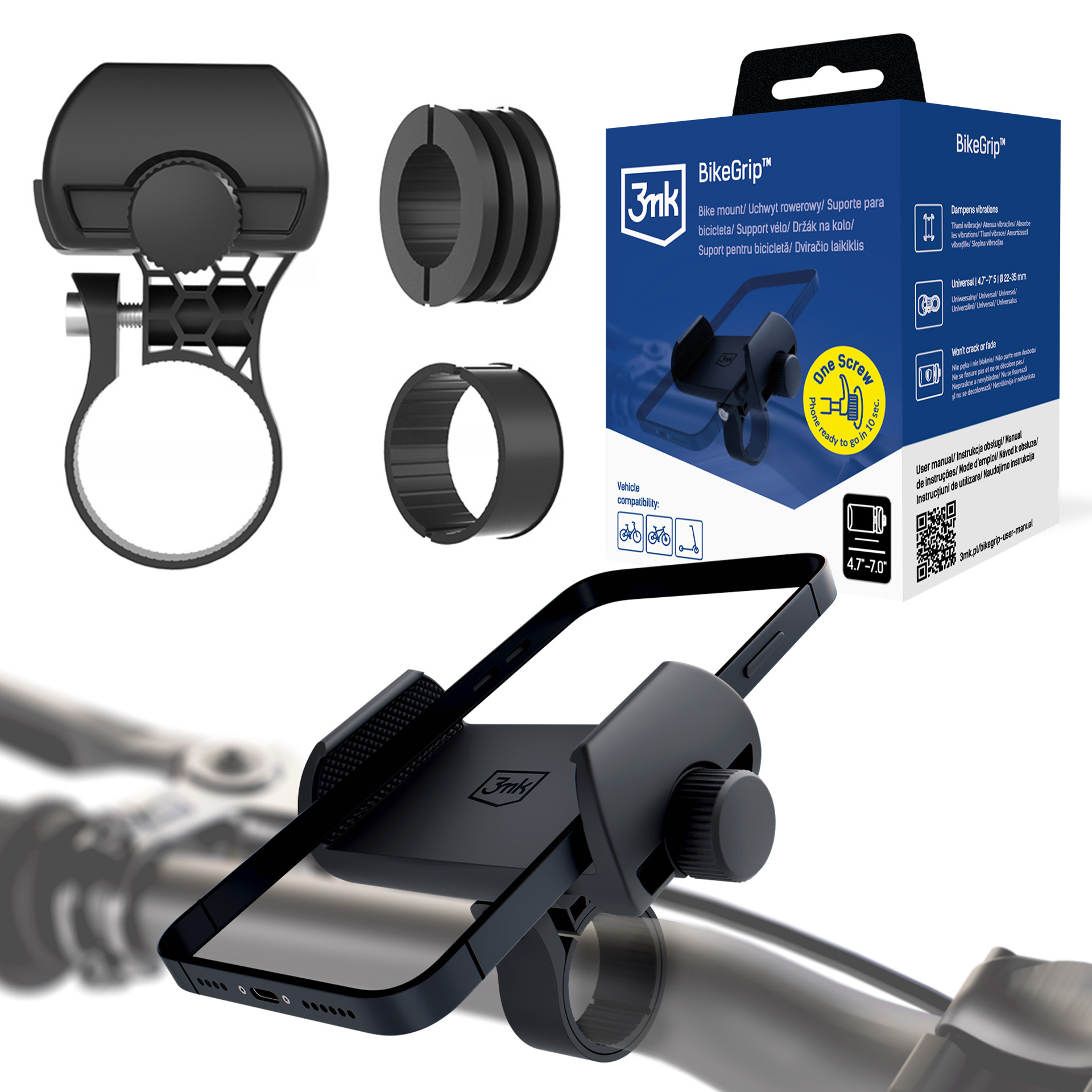 3mk BikeGrip polkupyörän ja potkulaudan puhelinteline – musta