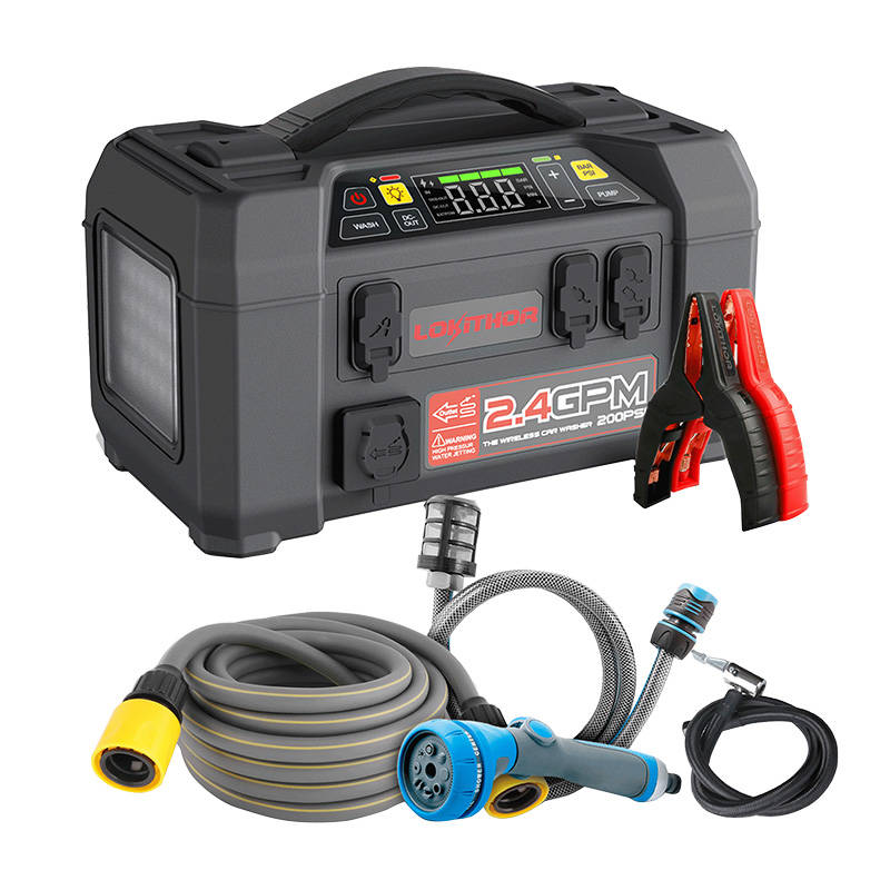 Lokithor AW401 apukäynnistin / booster 2500A + varavirtalähde 20000mAh + kompressori + taskulamppu + painepesuri, 5-in-1 laite