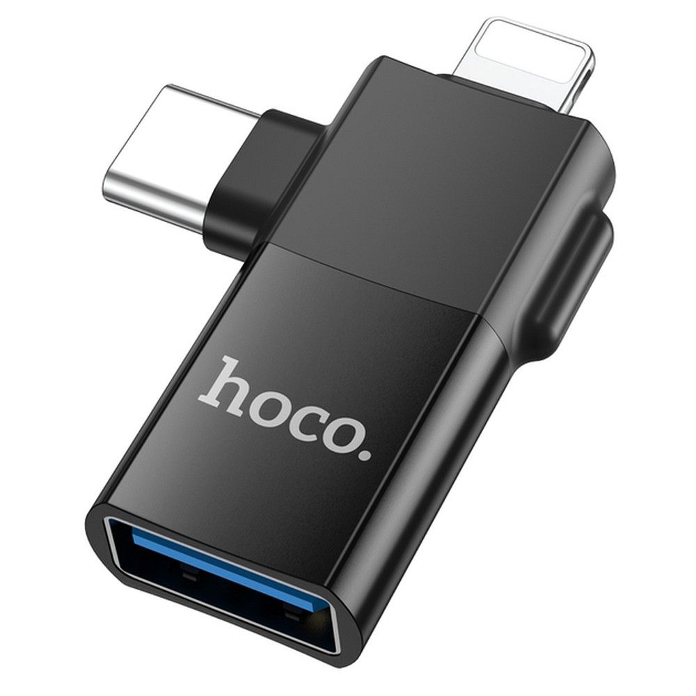 Hoco UA17 OTG-adapteri 2in1 USB C / Lightning - USB A musta
