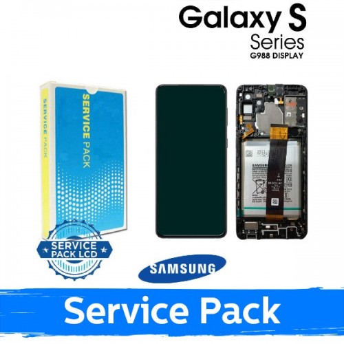 Samsung G998 S21 Ultra -yhteensopiva LCD-näyttö kehyksellä / Phantom-musta / (huoltopakkaus) +AKKU MUKANA