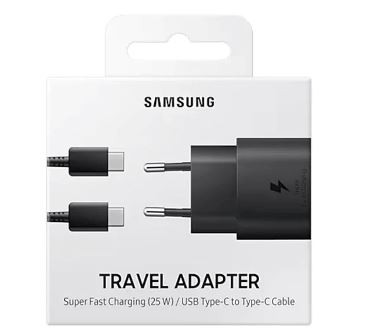 Laturi alkuperäinen Samsung Super Fast Charging (Type-C) EP-TA800XBEGWW (25W) musta + type-C kaapeli laatikossa