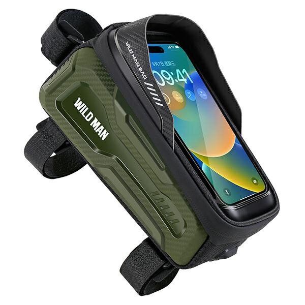WILDMAN matkalaukku polkupyörän rungolle vetoketjulla, 1L (4 "- 7"), M20, vihreä