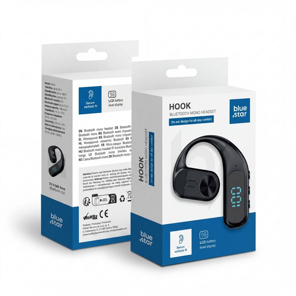 Langaton mono-kuuloke Blue Star Hook musta