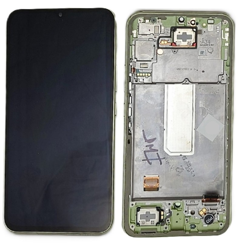 LCD-näyttö Samsung A346 A34 5G 2023 kosketusnäytöllä ja kehyksellä Lime alkuperäinen (used Grade B)