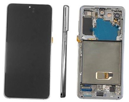 LCD screen Samsung G991 S21 5G with touch screen and frame Phantom White original (assembled service pack)